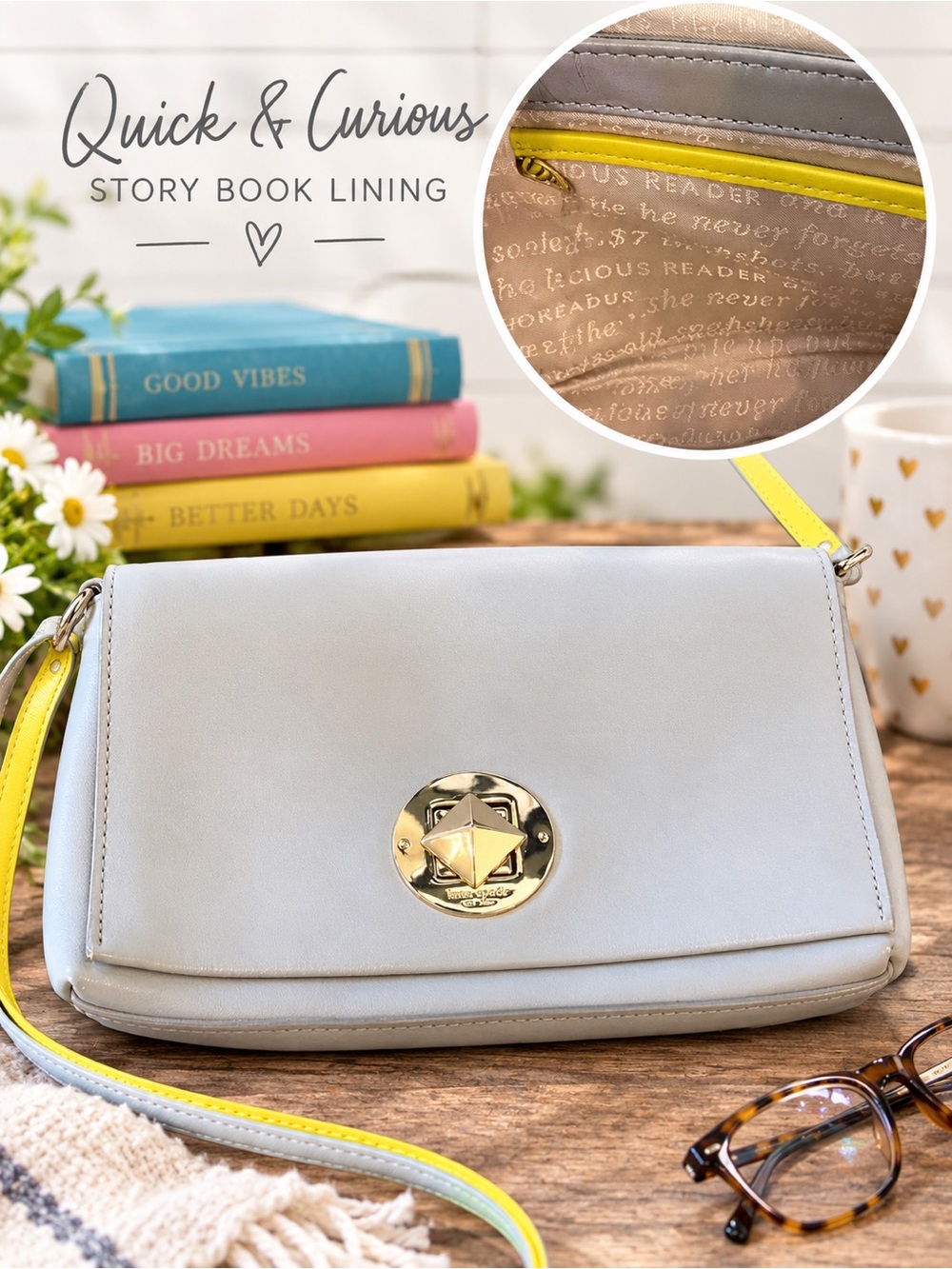 Kate Spade Rare "Quick and Curious" Grey Leather Crossbody
